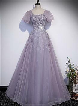 Picture of Pretty Light Purple Sequins Short Sleeves Party Dresses, Purple Formal Dress